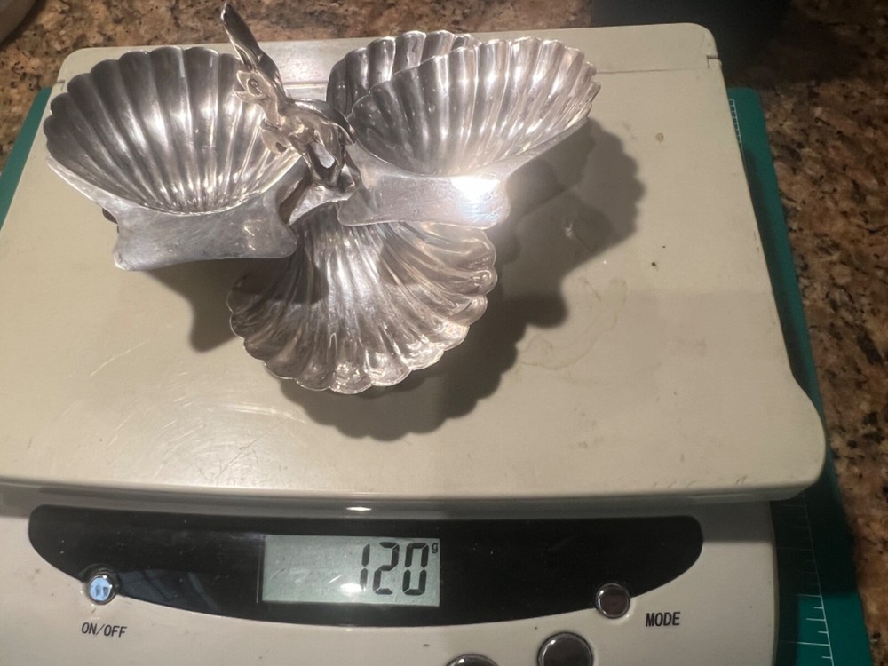 STERLING MEXICO 3/CLAM SHELL W/ HANDLE SERVER PLUS 2 INDIVIDUAL CLAM SHELLS
