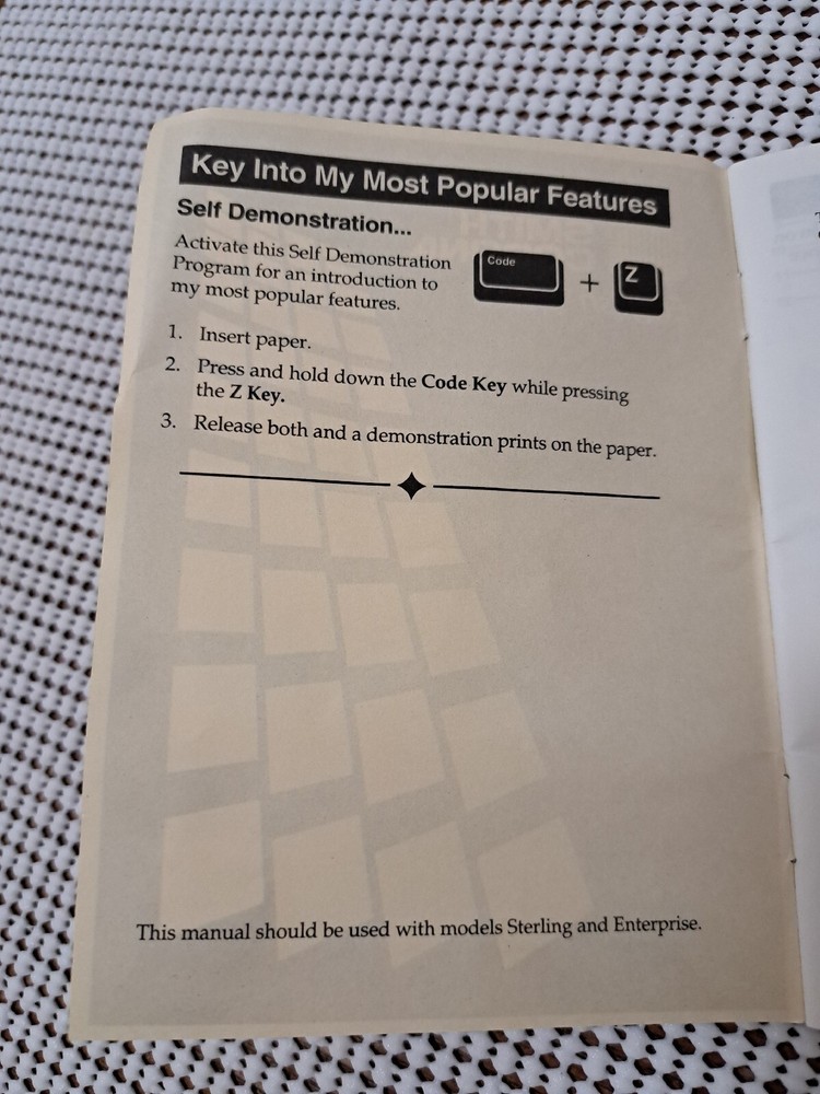 Quick Reference Manual, Smith Corona Sterling & Enterprise Electronic Typewriter