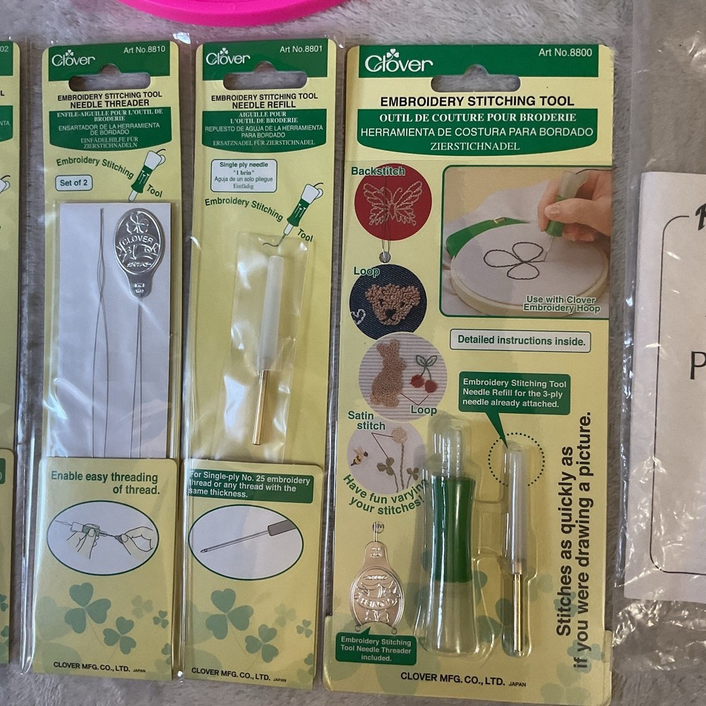 Clover Punchneedle Stitching Tool Kit Set Refill Threader Plus Hoop 8723 Japan