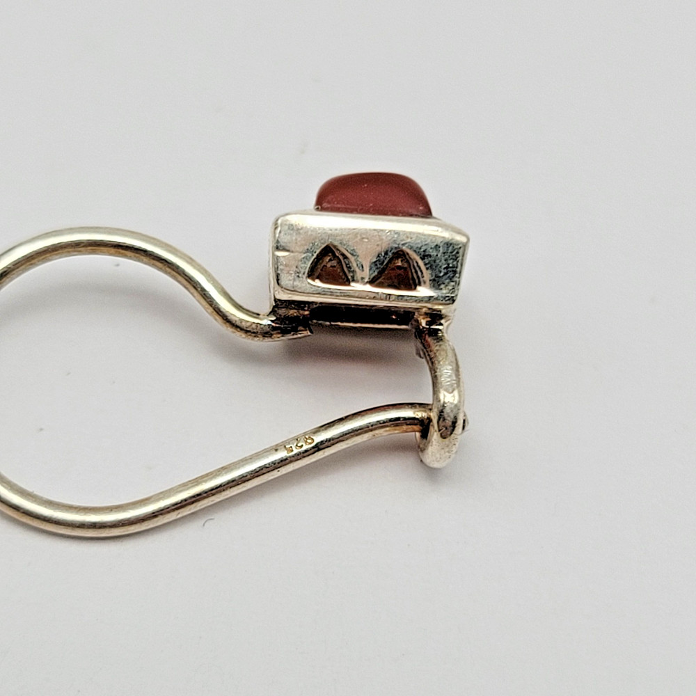 Sterling Silver Carnelian Square Pierced Triangle Side Drop Dangle Earrings