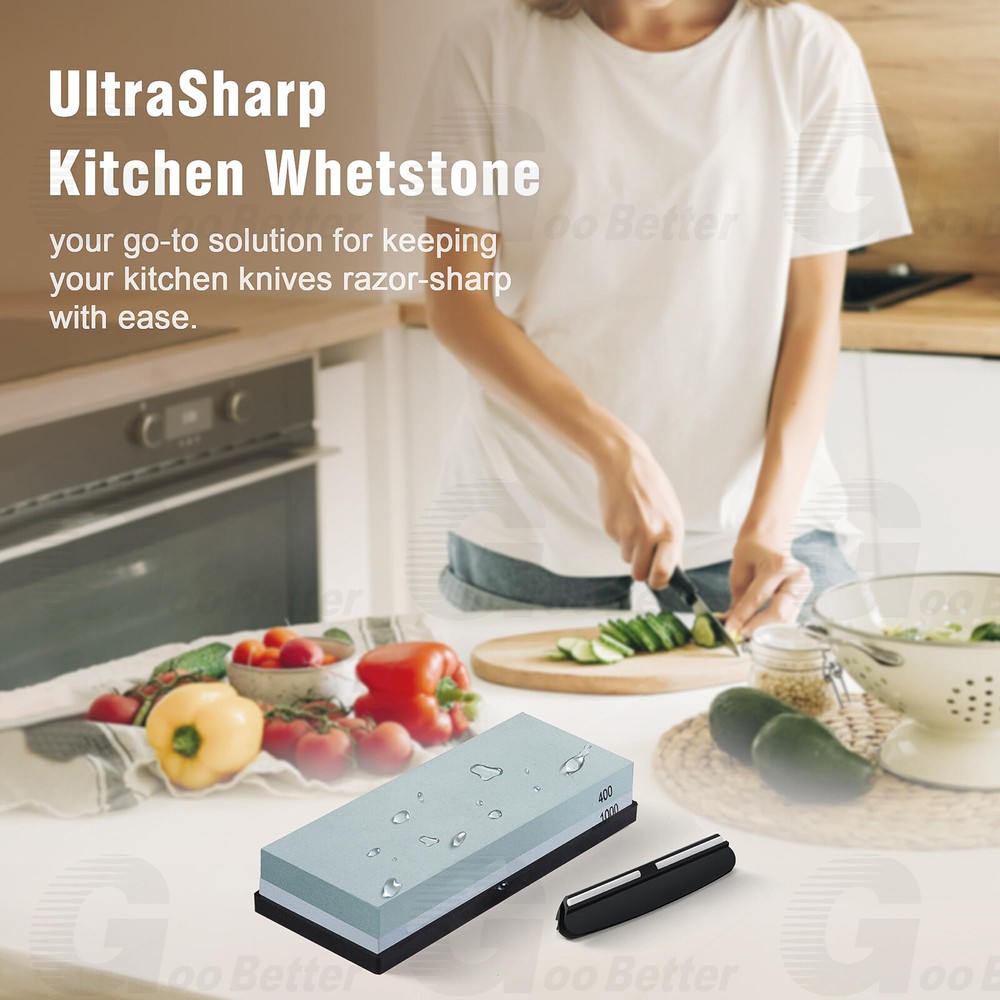 Knife Sharpening Stone Includes 2 Side Grit 400/1000 Whetstone for Kitchen Knive