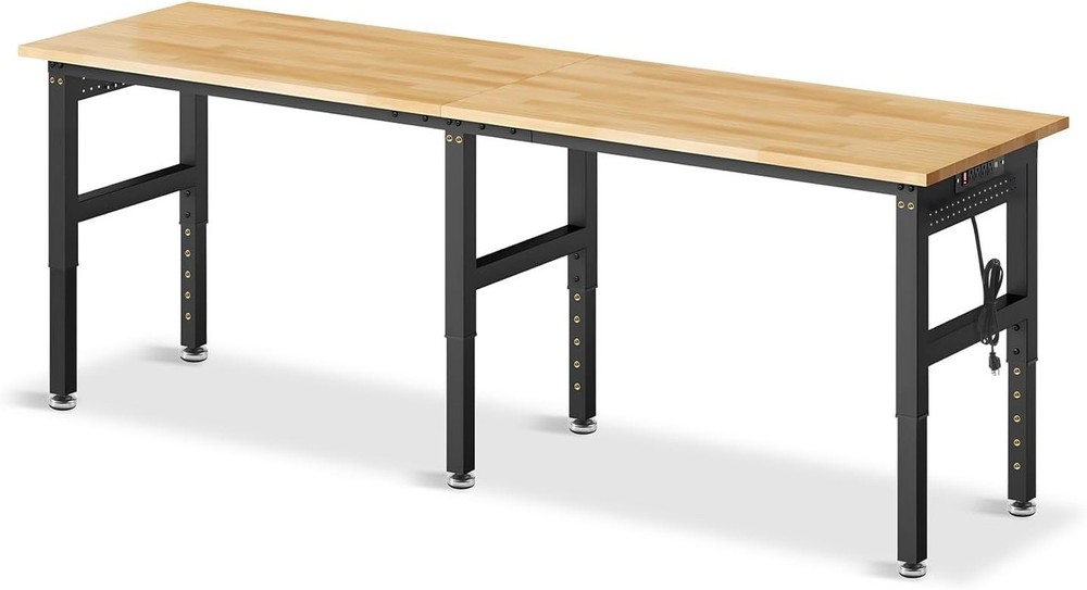 96”Adjustable Work Bench, 5000 LBS Capacity Heavy Duty Workbench with Power Outl