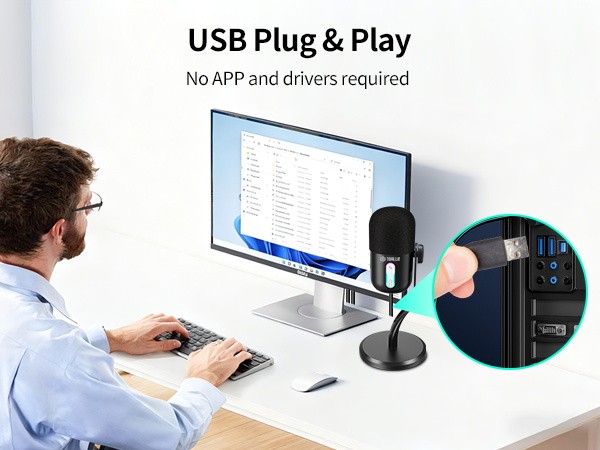 TOALLIN Basics USB Condenser Microphone Mute Button,Headphone Jack,Desktop Stand