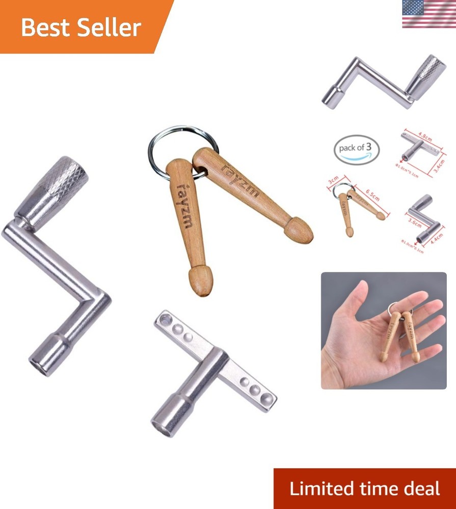 Drummer's Dream Gift: T-Shape Drum Key, Speed Key & Hickory Drumstick Keychain