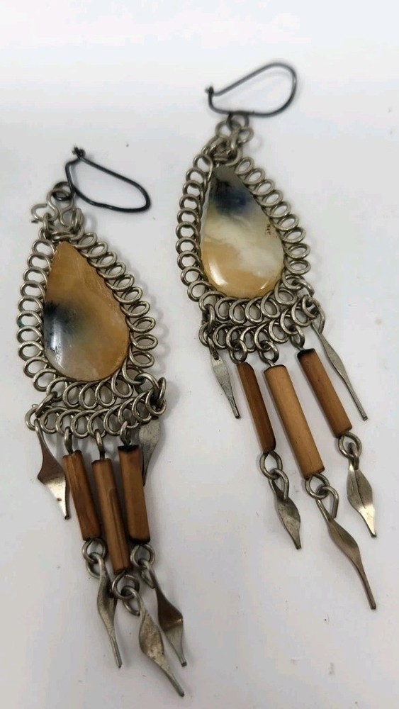 2 Pairs Artisan Tribal Dangle Earrings | 1 Shell Dangle Earing | BOHO Chic