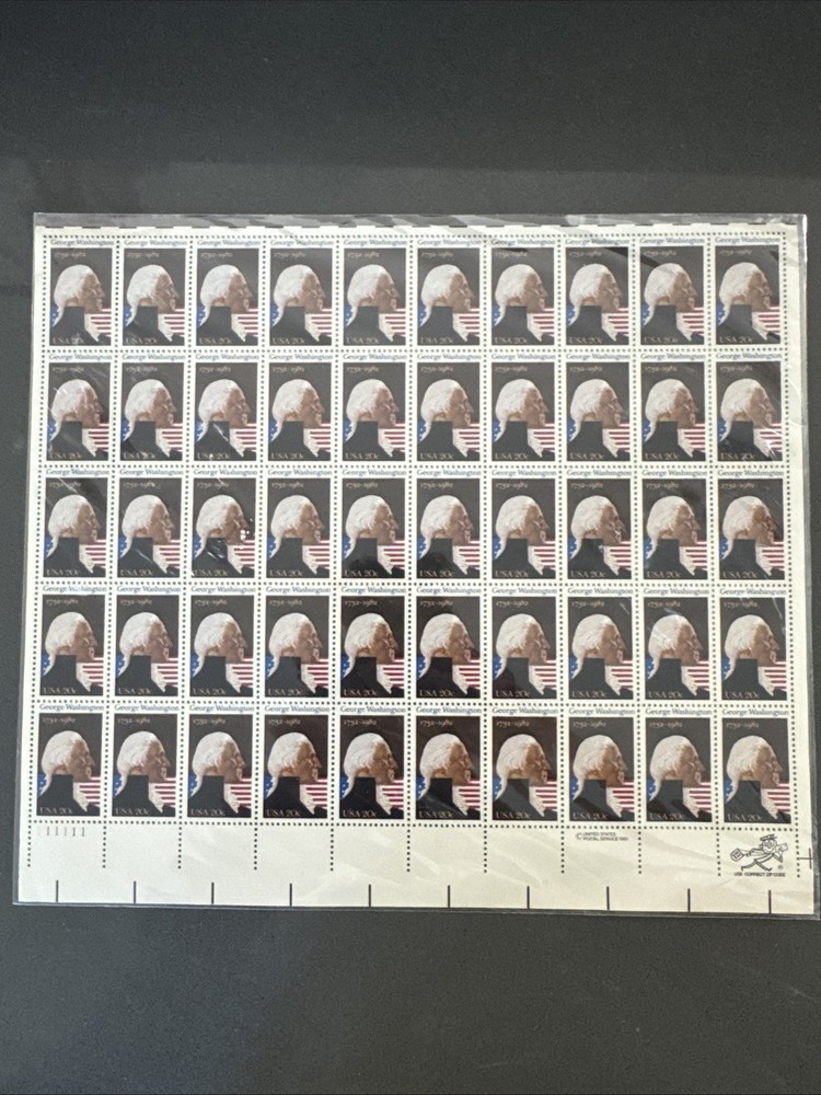 U. S.  Stamp Sheet 1952 George Washington SEE SCAN