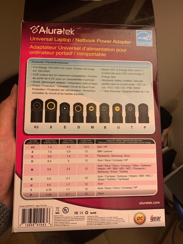 ALURATEK ANPA01F UNIV POWER ADAPTER NOTEBOOK