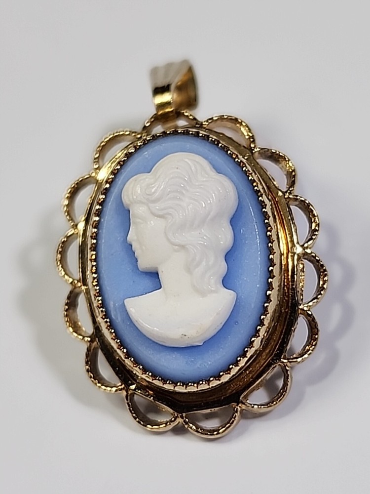 Cameo Pendant Light Blue White & Gold Colors HARD PLASTIC
