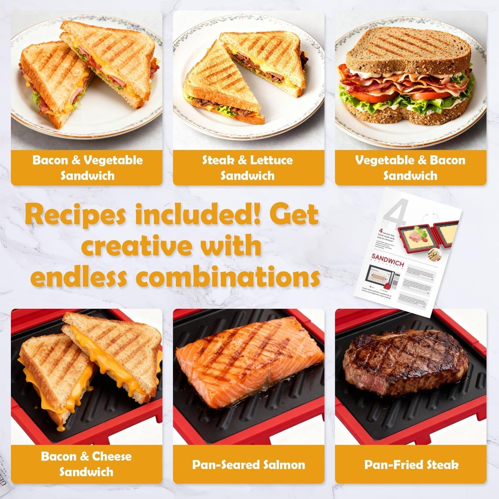 Microwave Sandwich Maker, Microwave Toaster with Adjustable Silicone Strap, R...