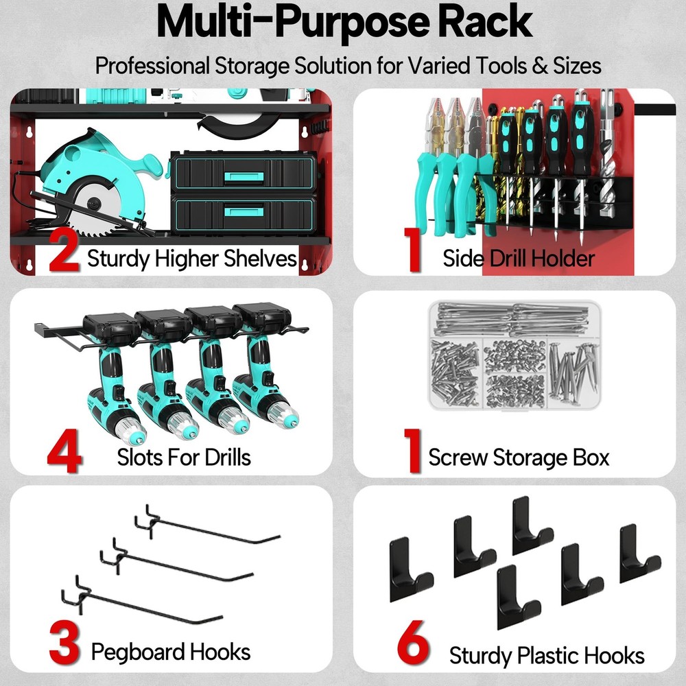 CFMASTER 3 Layer Heavy Duty Power Tool Organizer Wall Mount with Charging Sta...
