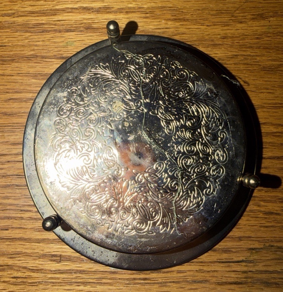 5 Embossed SilverPlate Antique Drink Coasters With Holder Unmarked.