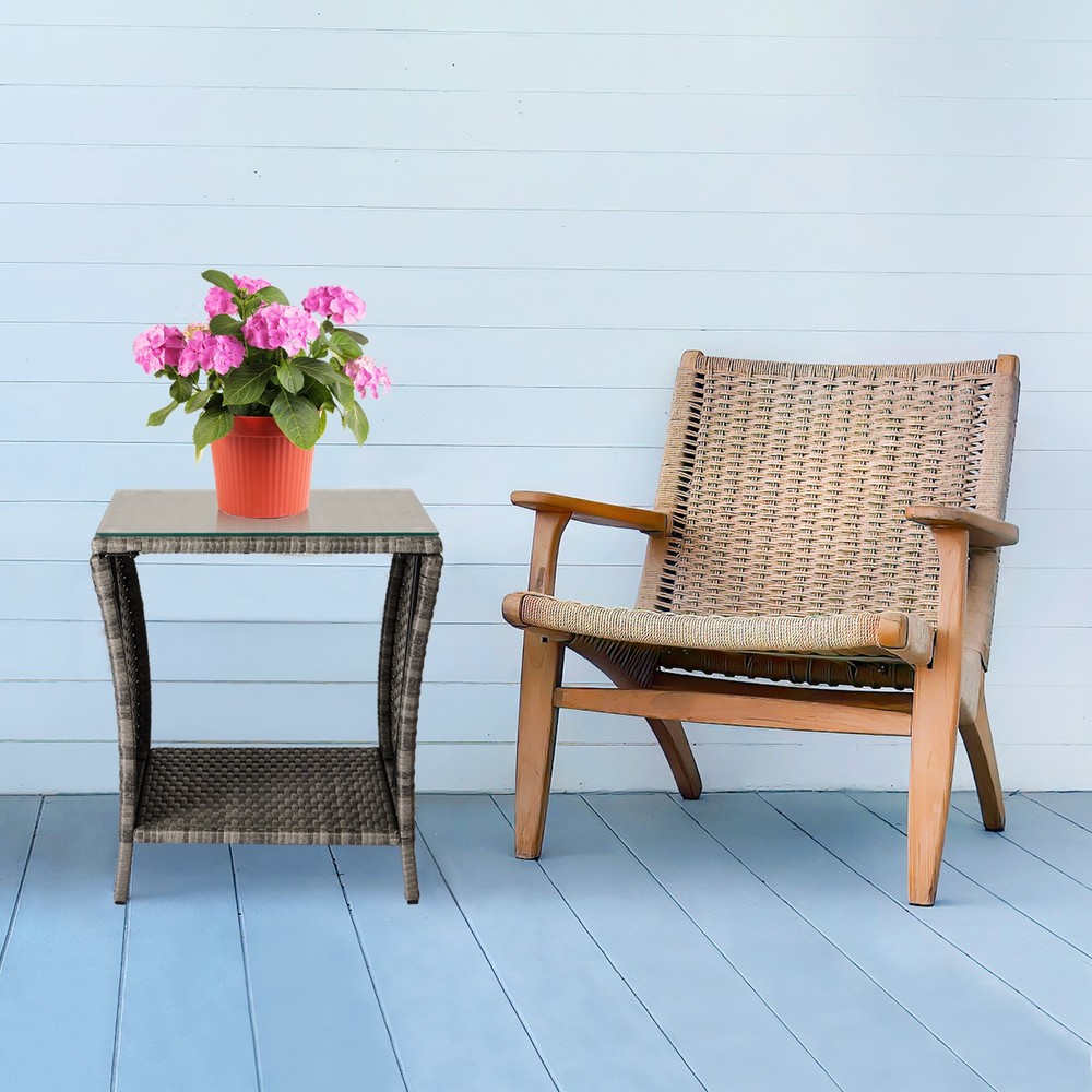 Outdoor Patio Wicker Side Table, Square End Table Bistro Coffee Table