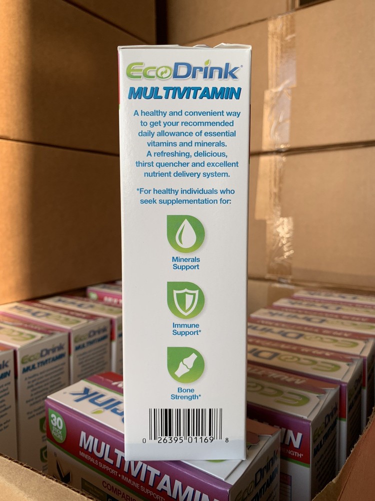 EcoDrink Complete Multivitamin Drink Mix, 30 Packets, Electrolytes (Fruit Punch)