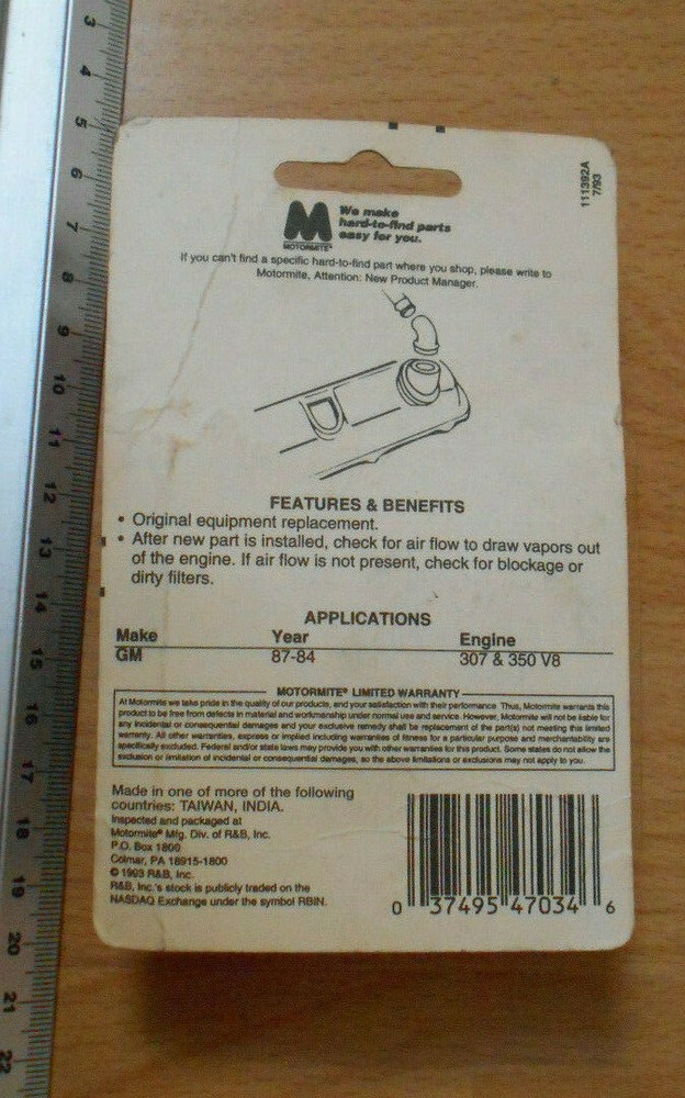 Help Motormite 47034 PCV System Elbow GM V8's