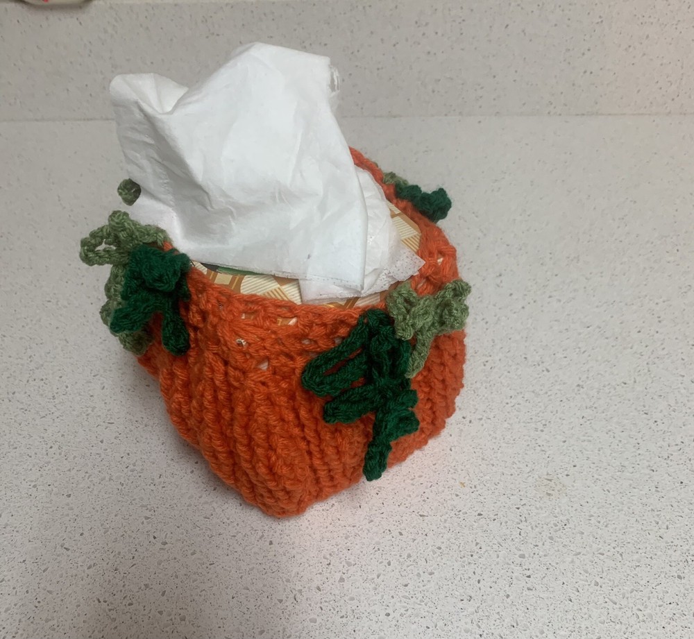 Pumpkin Fall Tissue Box Cover Cozy New Handmade Crochet