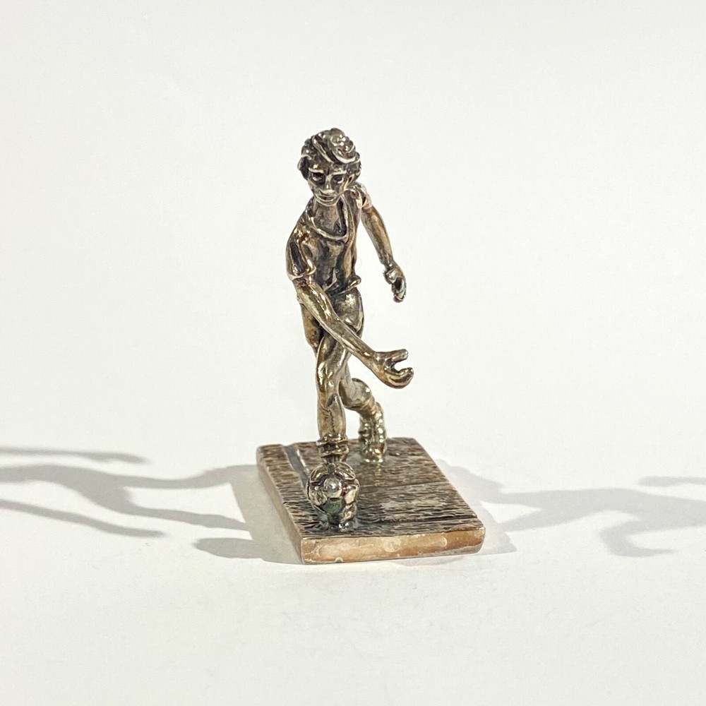 vintage solid silver soccer player miniature , hallmarked italian figurine