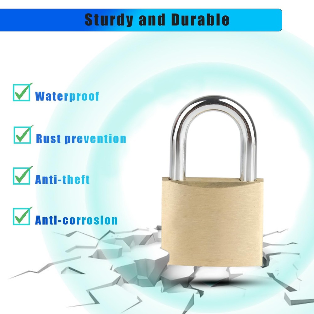 4-Pack Solid Brass Padlocks Keyed Alike 1.5" Weatherproof Locker Locks w/ Keys