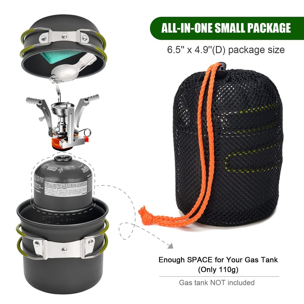 8pcs Camping Cookware Mess Kit Camping Pot And Pan Set With Mini Backpacking Sto