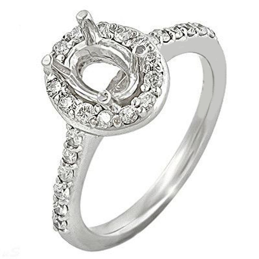 Semi Mount Ring Setting 7x5mm Oval 925 Sterling Silver with Natural Zircon