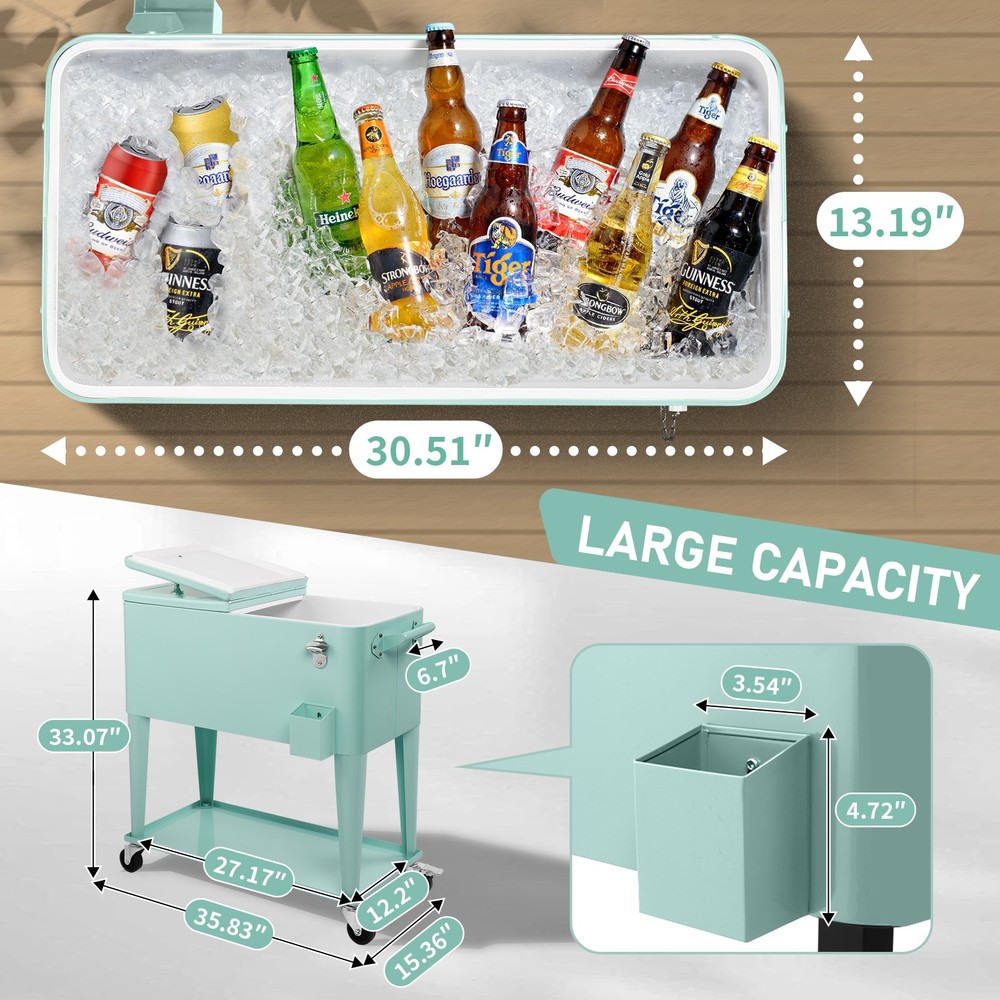 Rectangular Plastic Frozen Insulation Cart, Mint Green, Portable Cooler