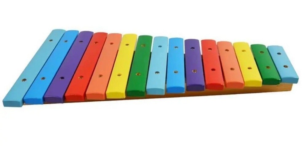 Rainbow Xylophone 15 Note, Two Octaves G-G Colour-Coded with Beaters - A-Star