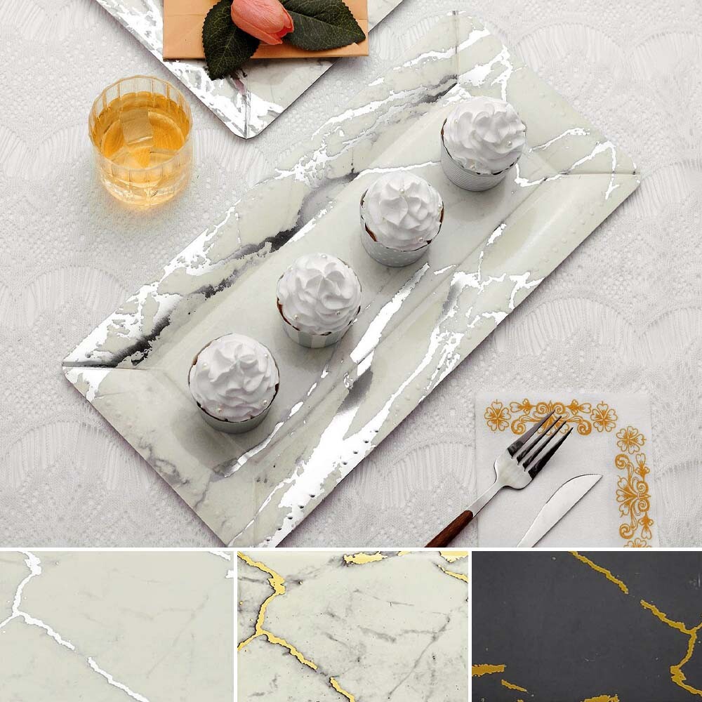 20 pcs 16" long Rectangle Paper Serving Trays with Marble Design Tableware