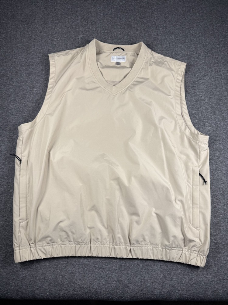 Cutter & Buck CBWeathertech Golf Vest Men's XL Tan Pullover Zippered Pockets EUC
