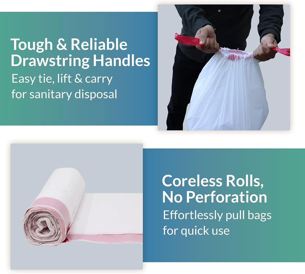 Drawstring Trash Garbage Bags, Tall Kitchen, 250 Count Bulk, White, 13 Gallon -