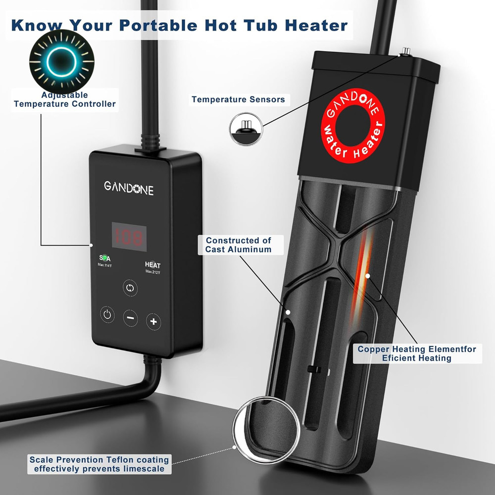Dual Spa Water Heater Portable Hot Tub Immersion Water Heater Cast Aluminum Sub