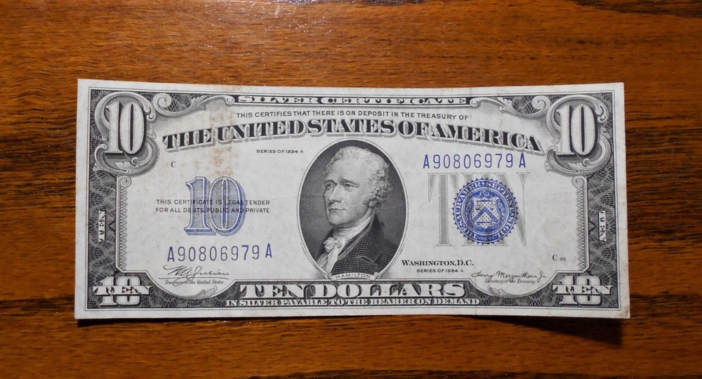 1934A $10 Silver Certificate 💲 faceplate 86