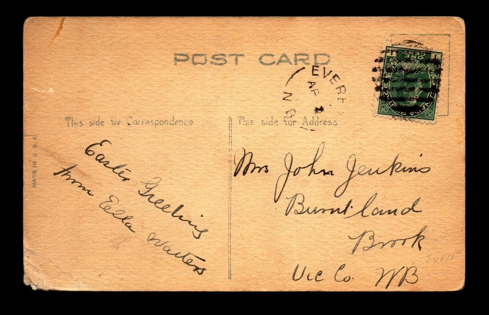 Canada Early 1900s Everett NB Split Ring Cancel to Brook NB - L28484