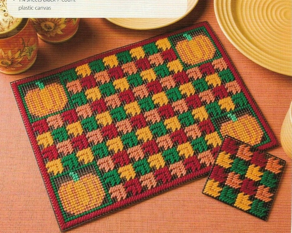 AUTUMN GLORY SET PUMPKINS FALL DECOR PLASTIC CANVAS PATTERN INSTRUCTIONS