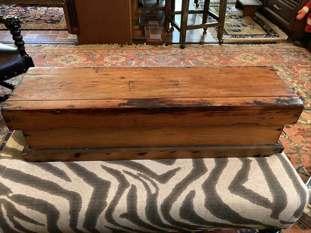 Long Antique Wood Box Trunk Chest