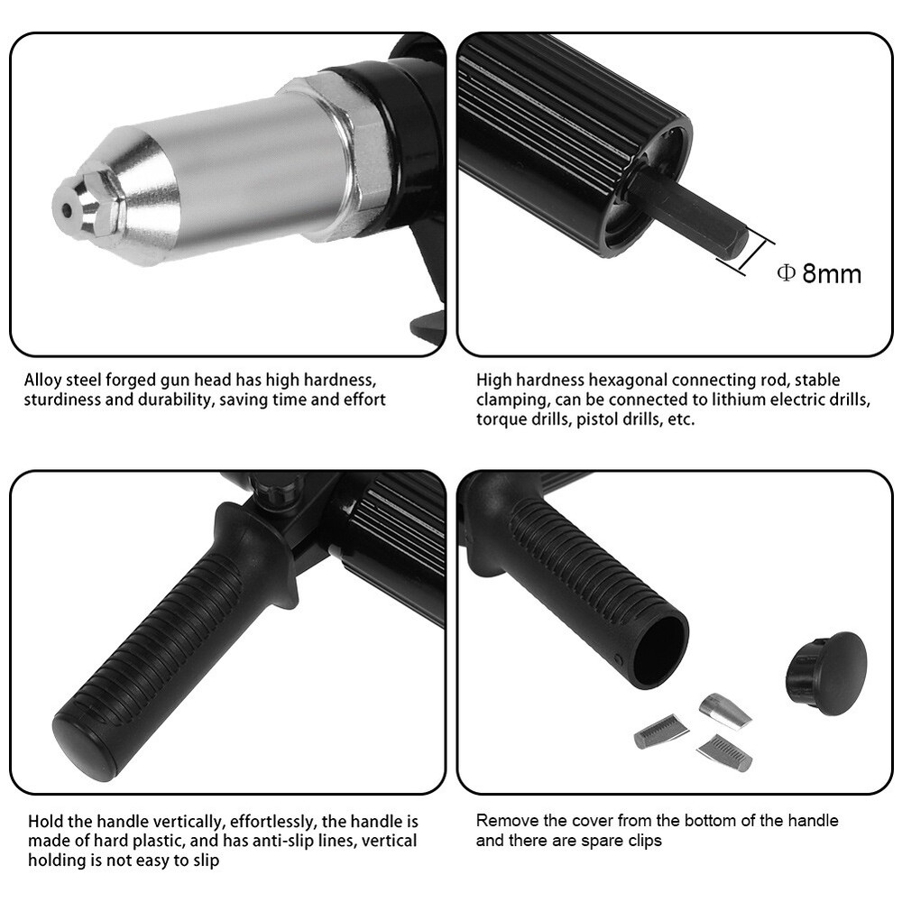 Rivet Nut Electric Gun Cordless Drill Pop Adapter Riveting Riveter Insert Tool