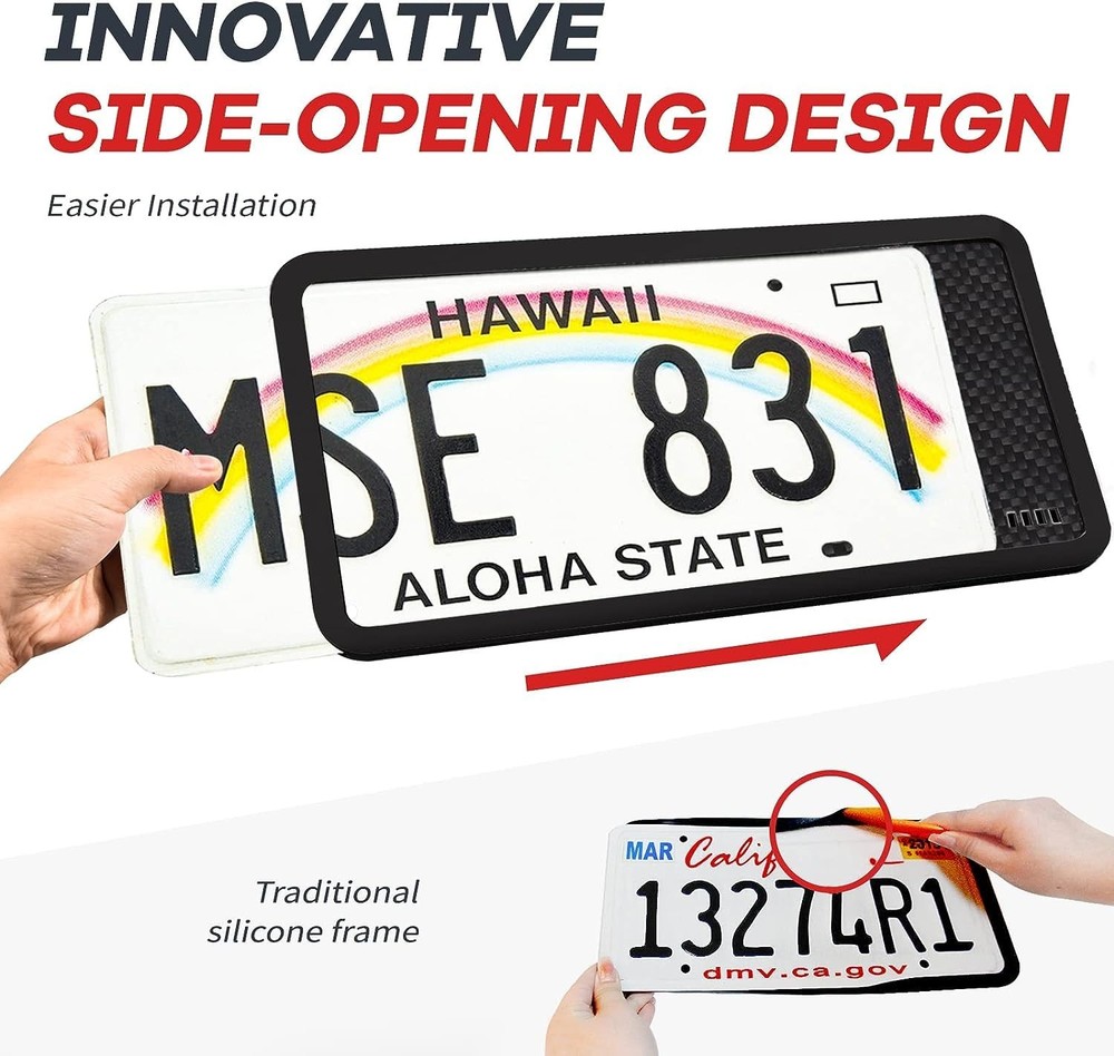 Aujen Silicone License Plate Frames,2 Pack Black Side-Opening 2