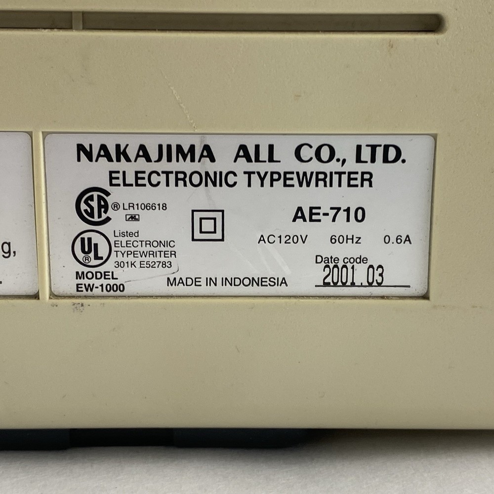Nakajima AE-710 Electronic Typewriter Power Tested No AC Adapter Missing Lid