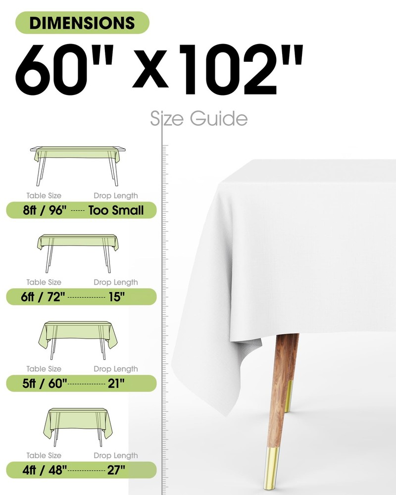 Rectangle Table Cloth 60" x 102" – Durable Polyester Tablecloth Offers Reusab...