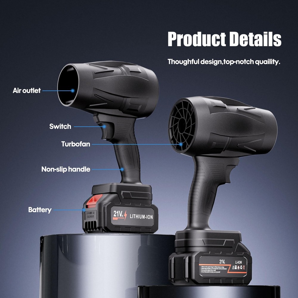 Electric Cordless Leaf Blower, 130MPH Handheld Leaf Blower, 2X 2.6Ah Battery ...