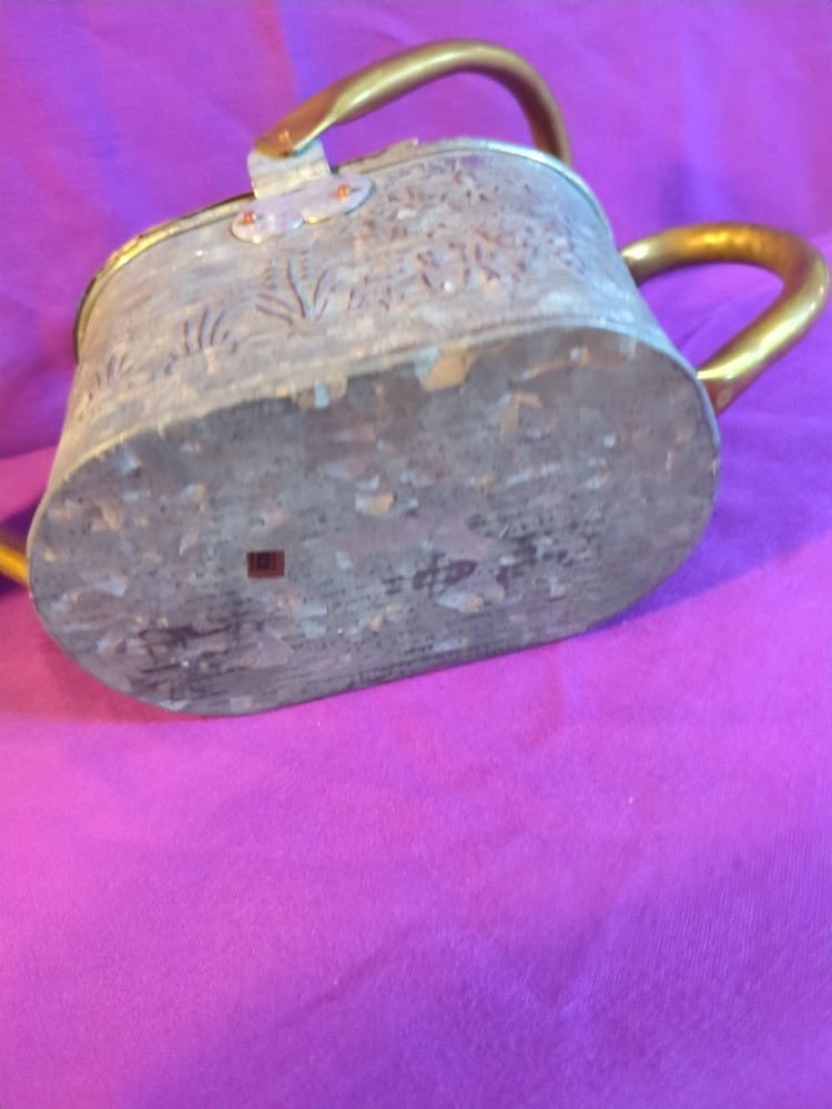 Mini Brass and Galvanized Watering Can Floral Embrossed Pattern