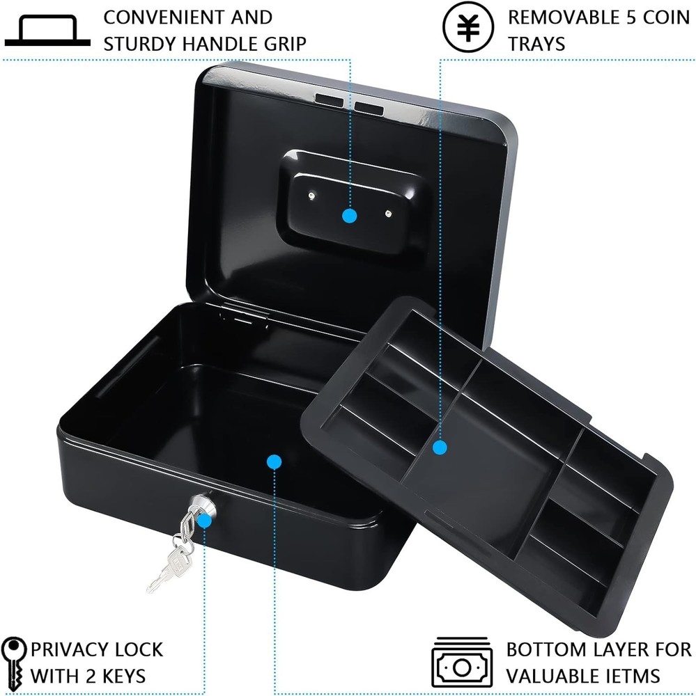Durable Alloy Steel Cash Box with Key Lock & Multi-Function Storage Design