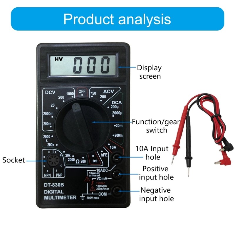 Lightweight Digital Multimeter Clear LCD Display for DIY Projects & Field Work