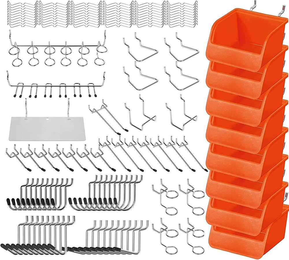 150-Piece Pegboard Hooks Assortment, Pegboard Accessories with Pegboard Bins for