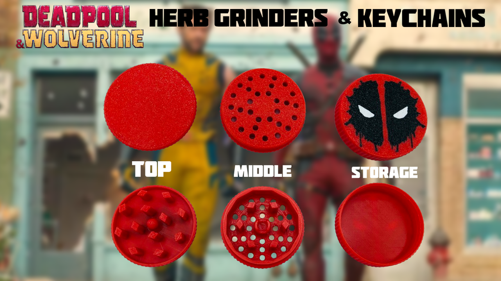 Deadpool Wolverine Herb Grinders with Storage (3 Pack) & Keychains
