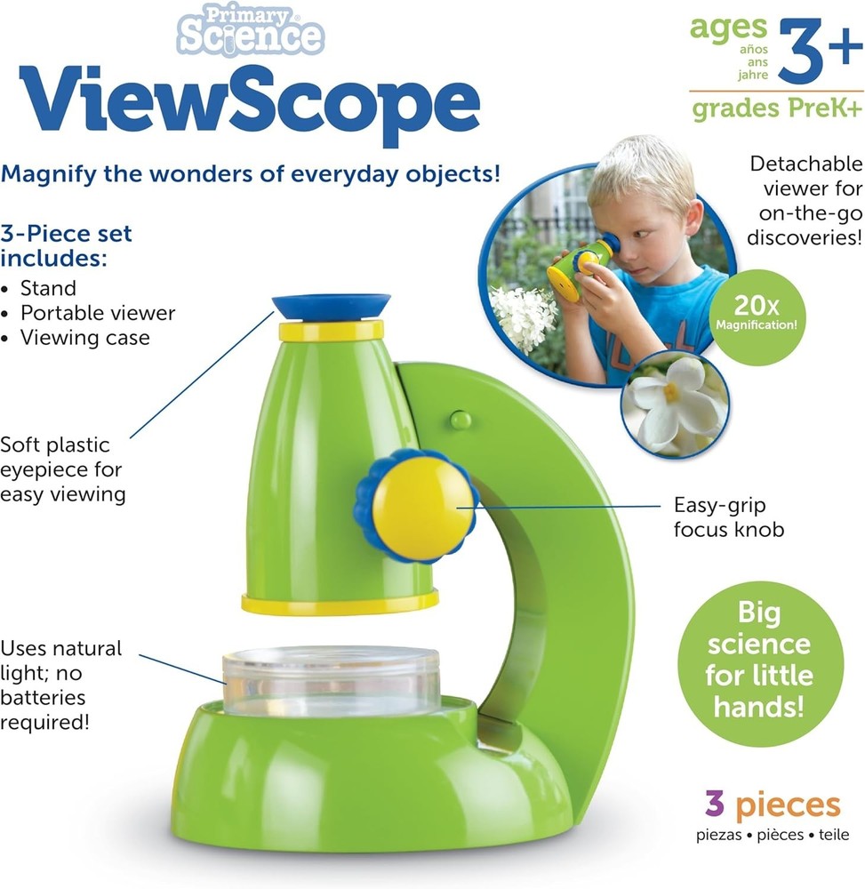 Primary Science Viewscope - 3 Pieces, Ages 3+ Microscope for Kids, Beginner M...