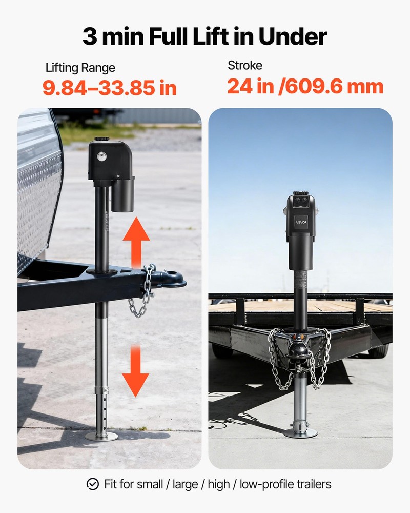 VEVOR Electric Trailer Jack 7500 lbs 9.84-27.84 in Electric Power Tongue Jack