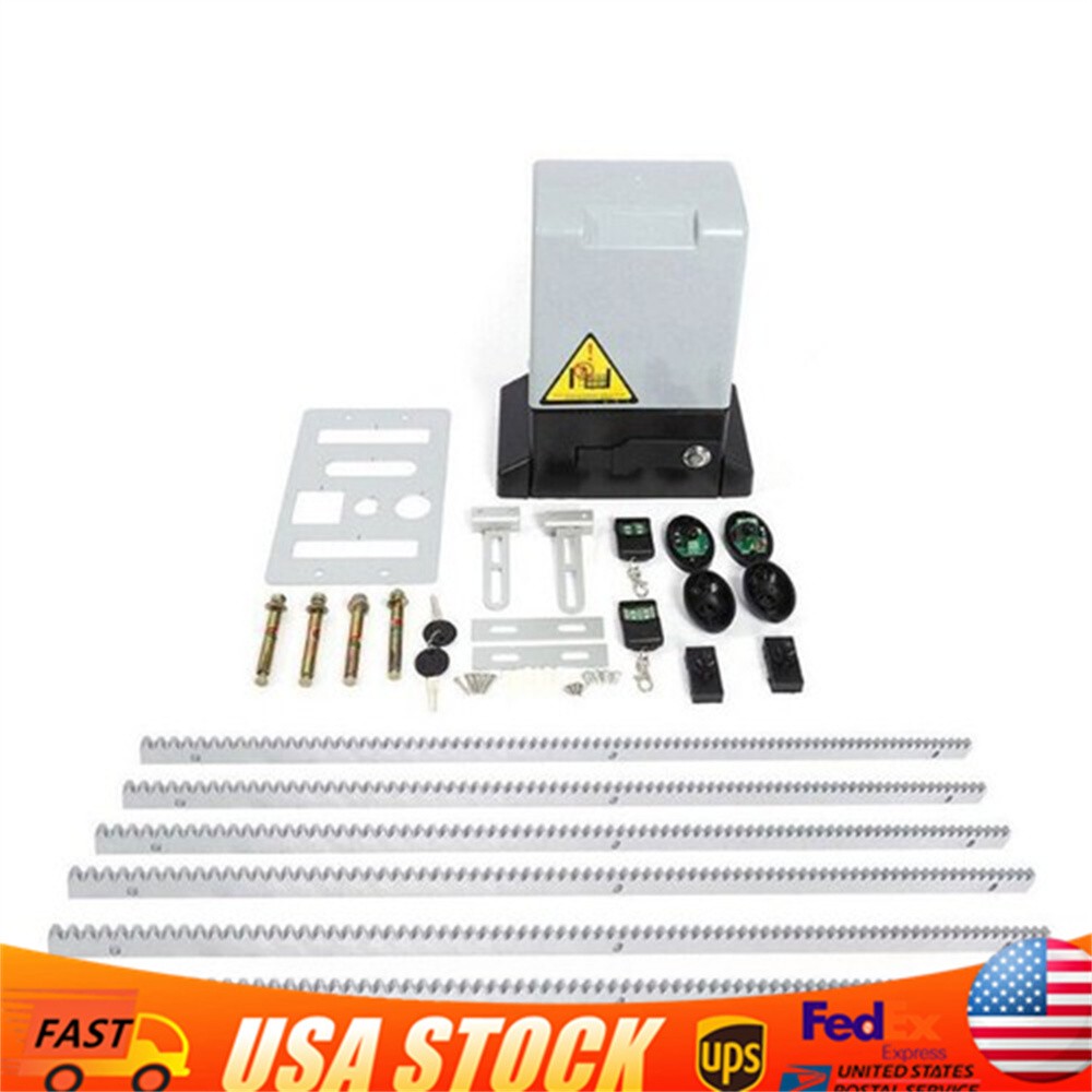 2700lbs Automatic Sliding Gate Opener Rack Driven with 2 Remotes & Complete Kit