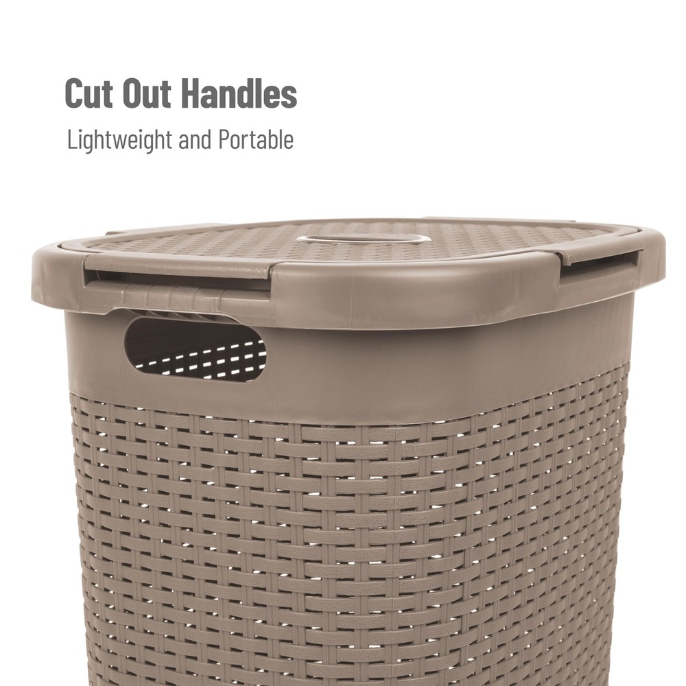 Mind Reader 60L Slim Laundry Hamper with Lid Space Saving Wicker Design