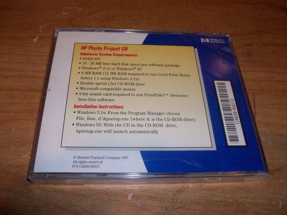 Hewlett Packard Photo Project CD ROM Software And User's Guide WIN 95 NEW