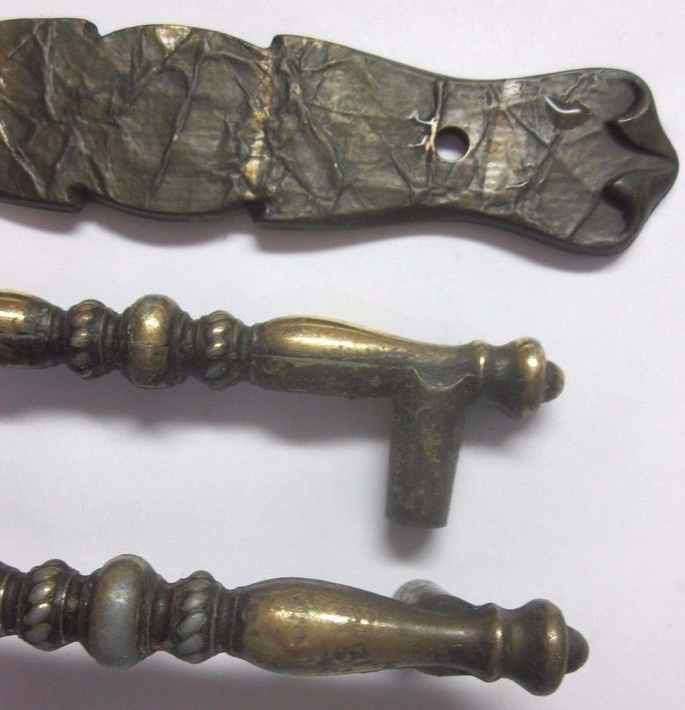 Amerock 176 Carriage 1971 Dark Hammered Brass Pull Handle & Backplate 3" Centers