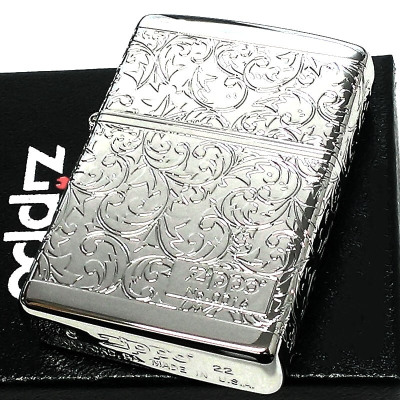 Zippo Lighter Arabesque Logo Silver Platinum plating 5 Sided Processing Regular